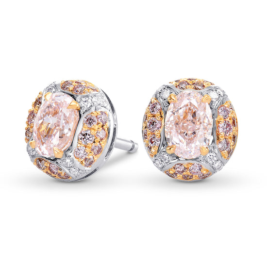 Pink and White Diamond  Halo Earrings.