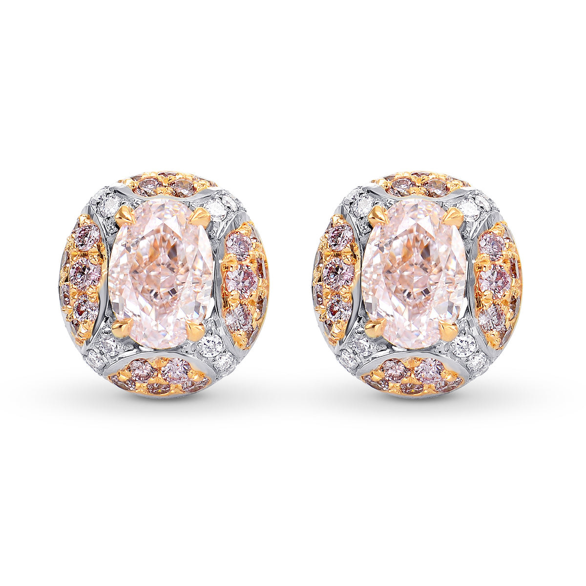 Pink and White Diamond  Halo Earrings.