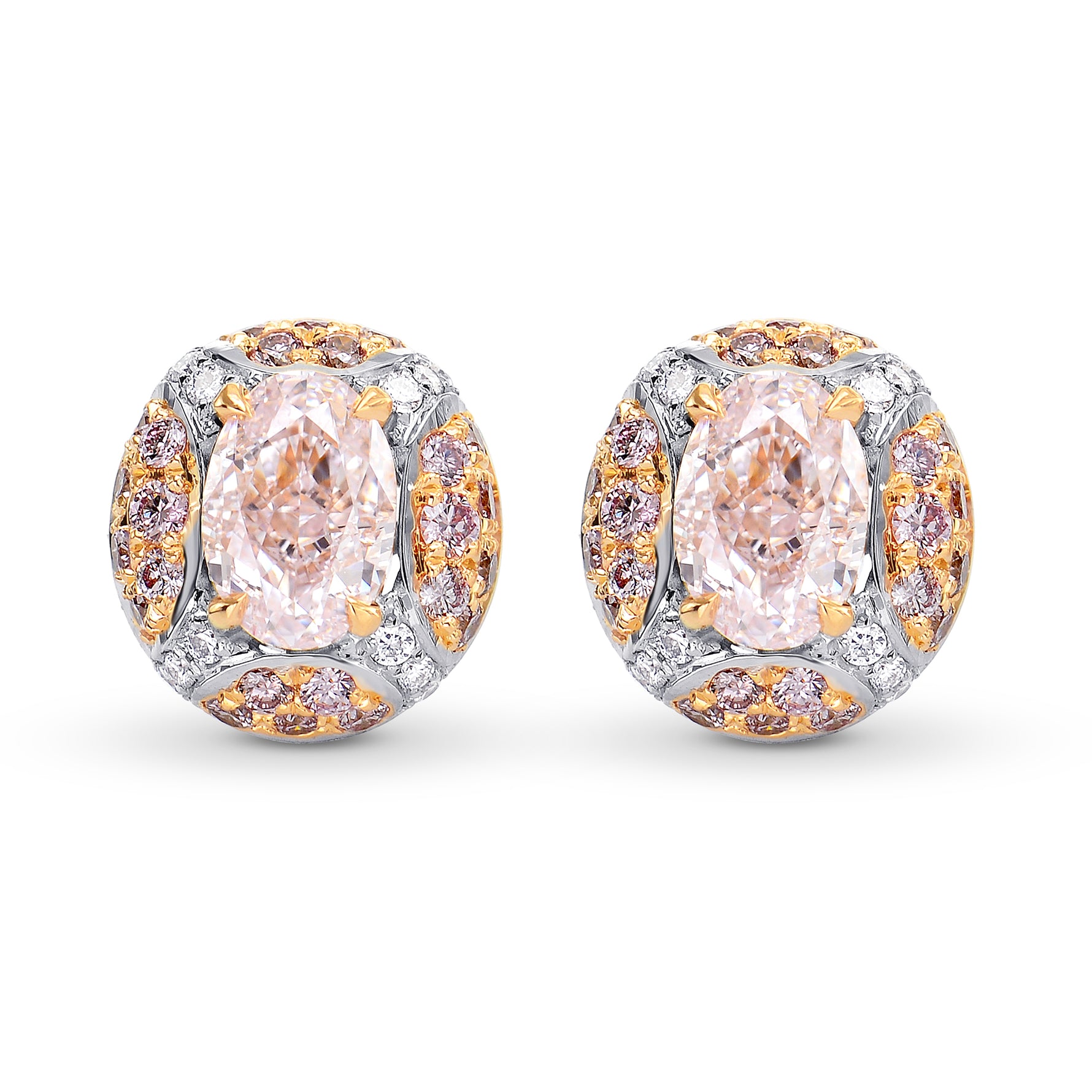 Pink and White Diamond  Halo Earrings.
