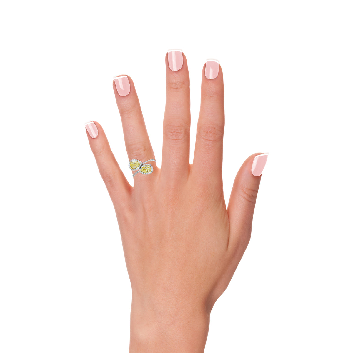 GIA certified Matching Pair Fancy Yellow Pear Diamond Halo Ring