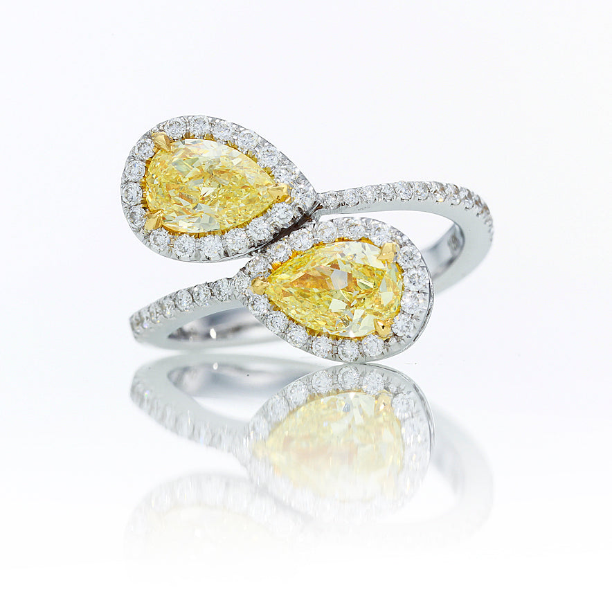 GIA certified Matching Pair Fancy Yellow Pear Diamond Halo Ring