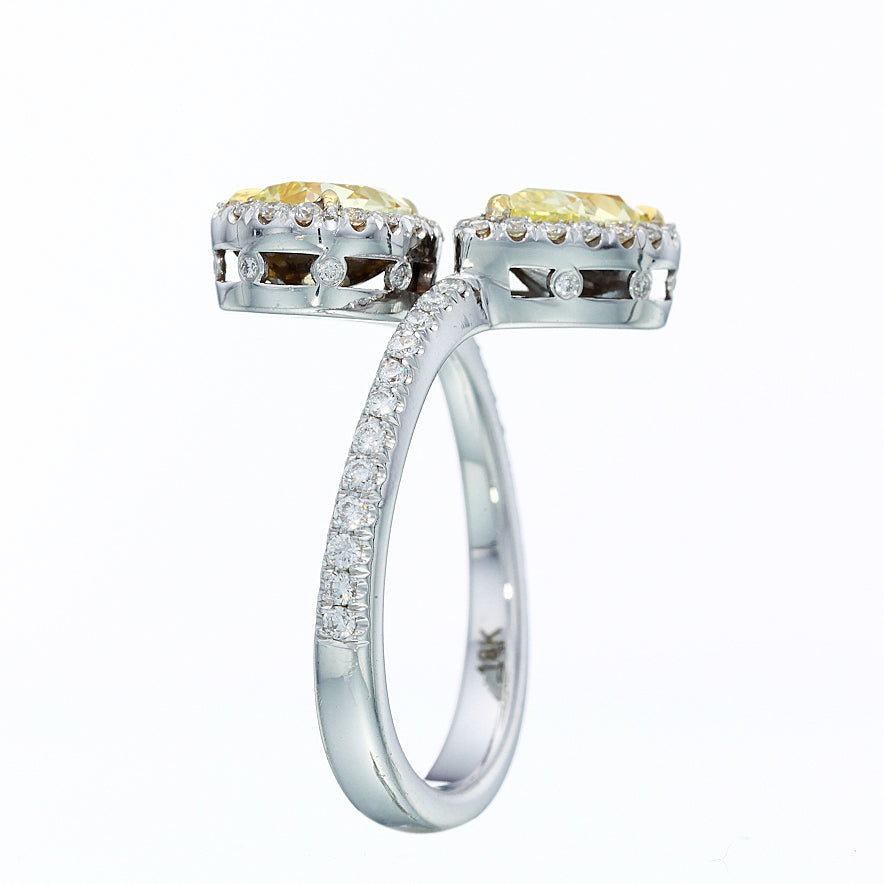GIA certified Matching Pair Fancy Yellow Pear Diamond Halo Ring