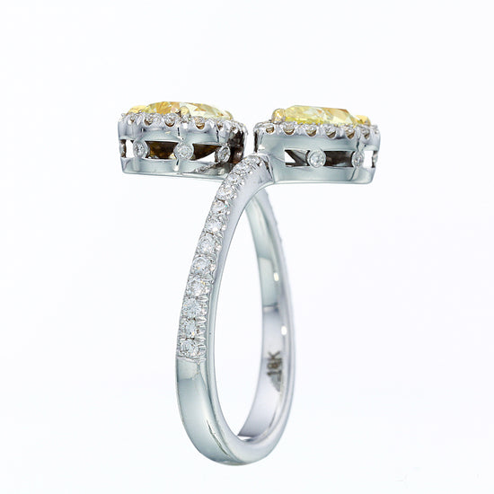 GIA certified Matching Pair Fancy Yellow Pear Diamond Halo Ring