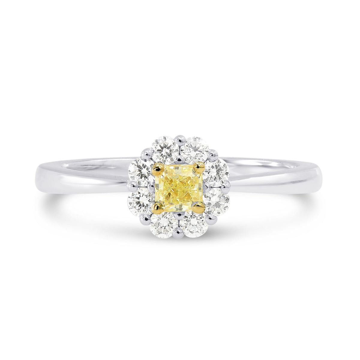 Fancy Yellow Radiant Diamond Floral Halo Ring