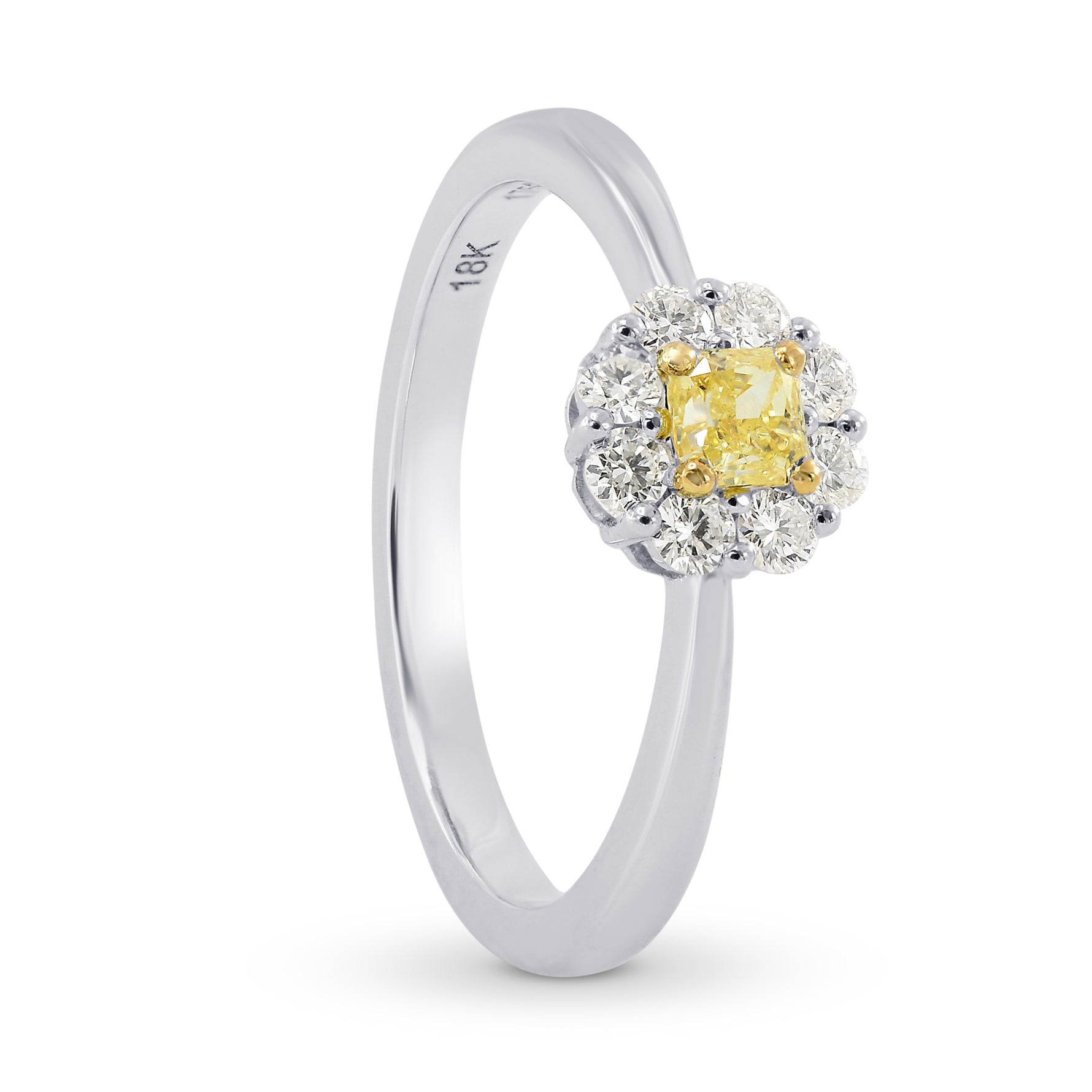 Fancy Yellow Radiant Diamond Floral Halo Ring