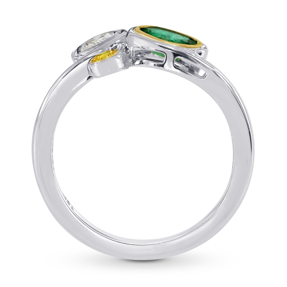 Emerald Gemstone, Vivid Yellow & White Diamond Ring