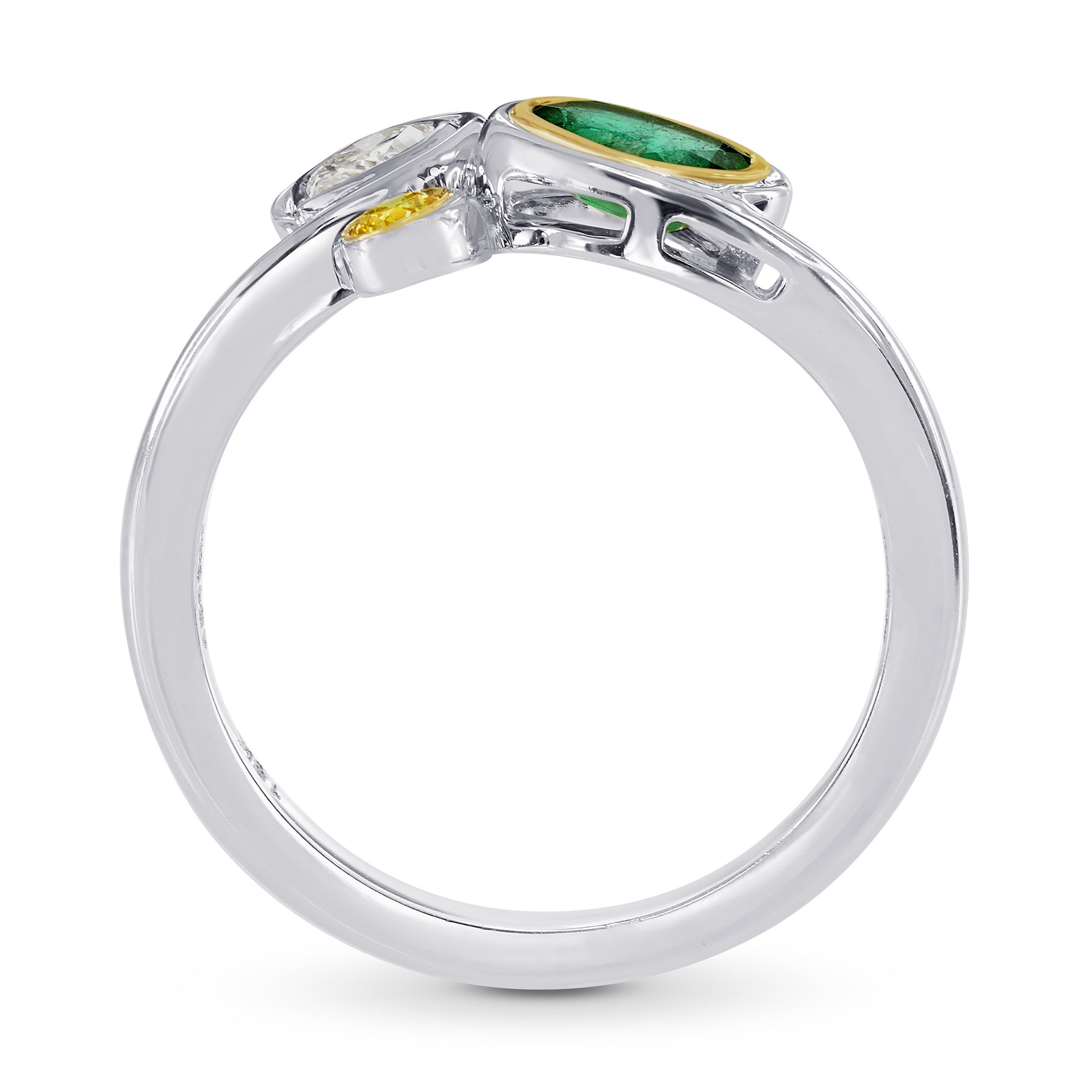 Emerald Gemstone, Vivid Yellow & White Diamond Ring