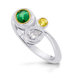 Emerald Gemstone, Vivid Yellow & White Diamond Ring