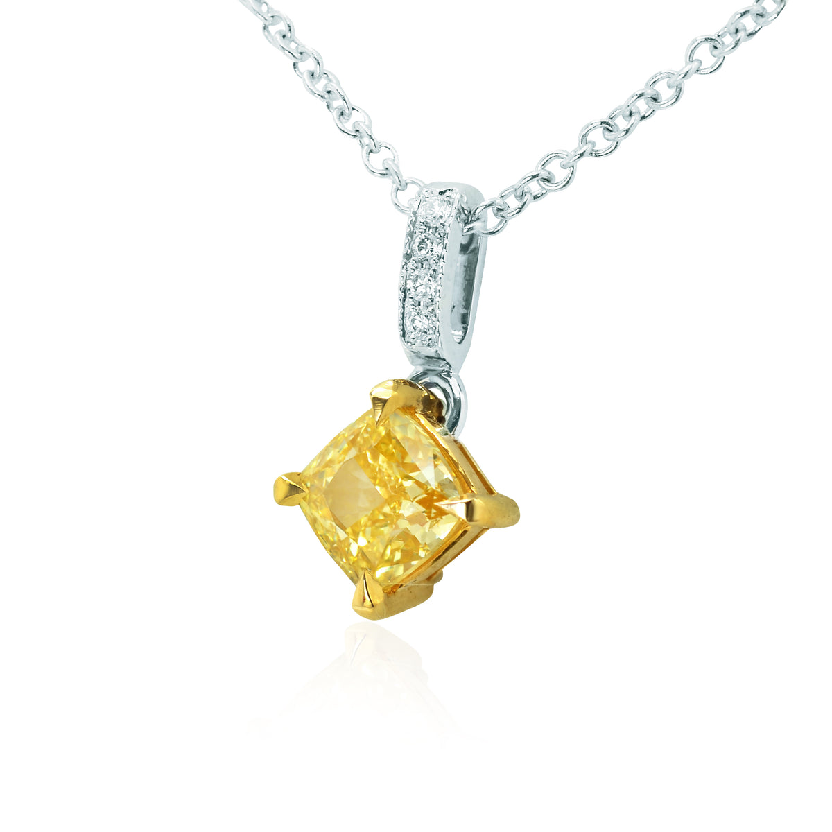 Fancy Yellow Cushion Diamond Drop Pendant