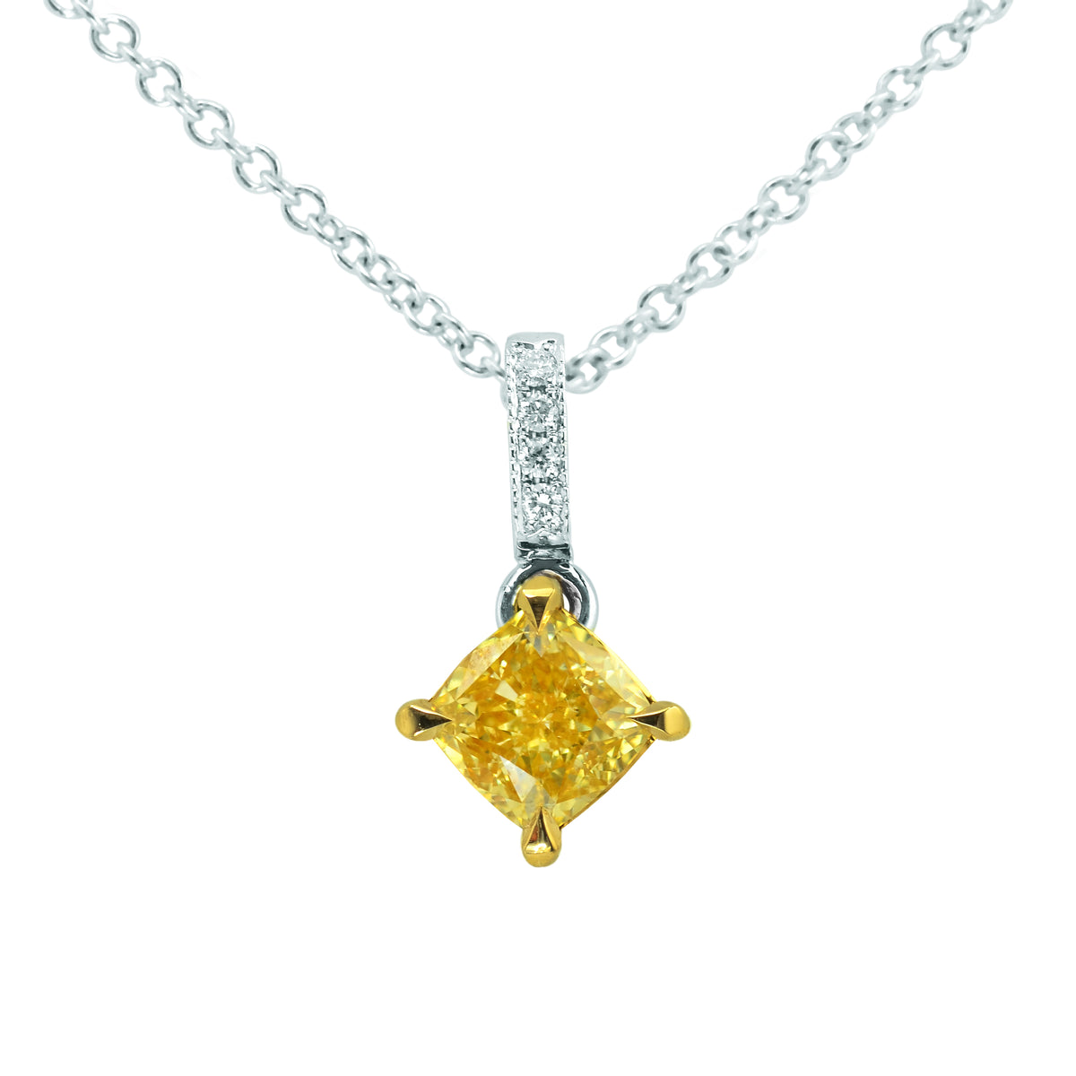 Fancy Yellow Cushion Diamond Drop Pendant