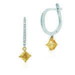 Fancy Yellow Cushion Diamond Drop Earrings
