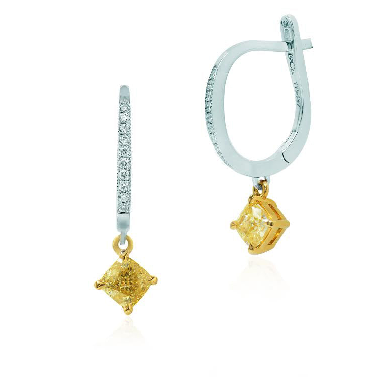 Fancy Yellow Cushion Diamond Drop Earrings