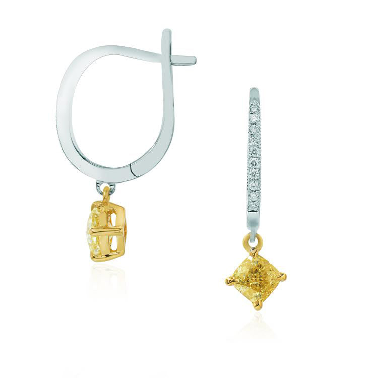 Fancy Yellow Cushion Diamond Drop Earrings