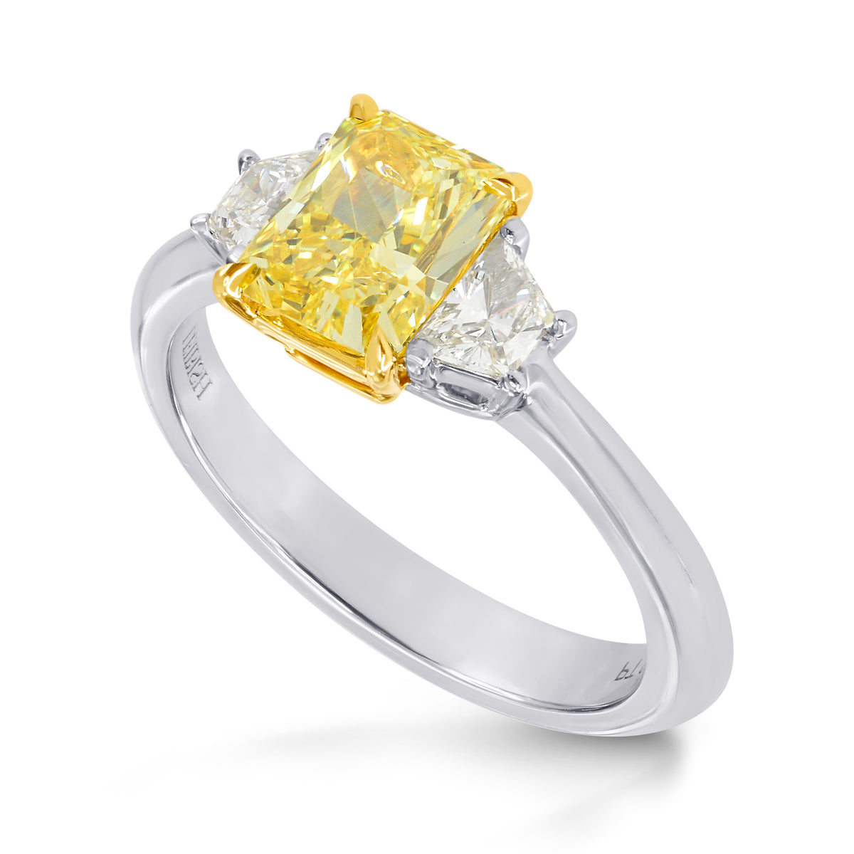 Fancy Intense Yellow  Radiant Diamond 3 Stone Ring