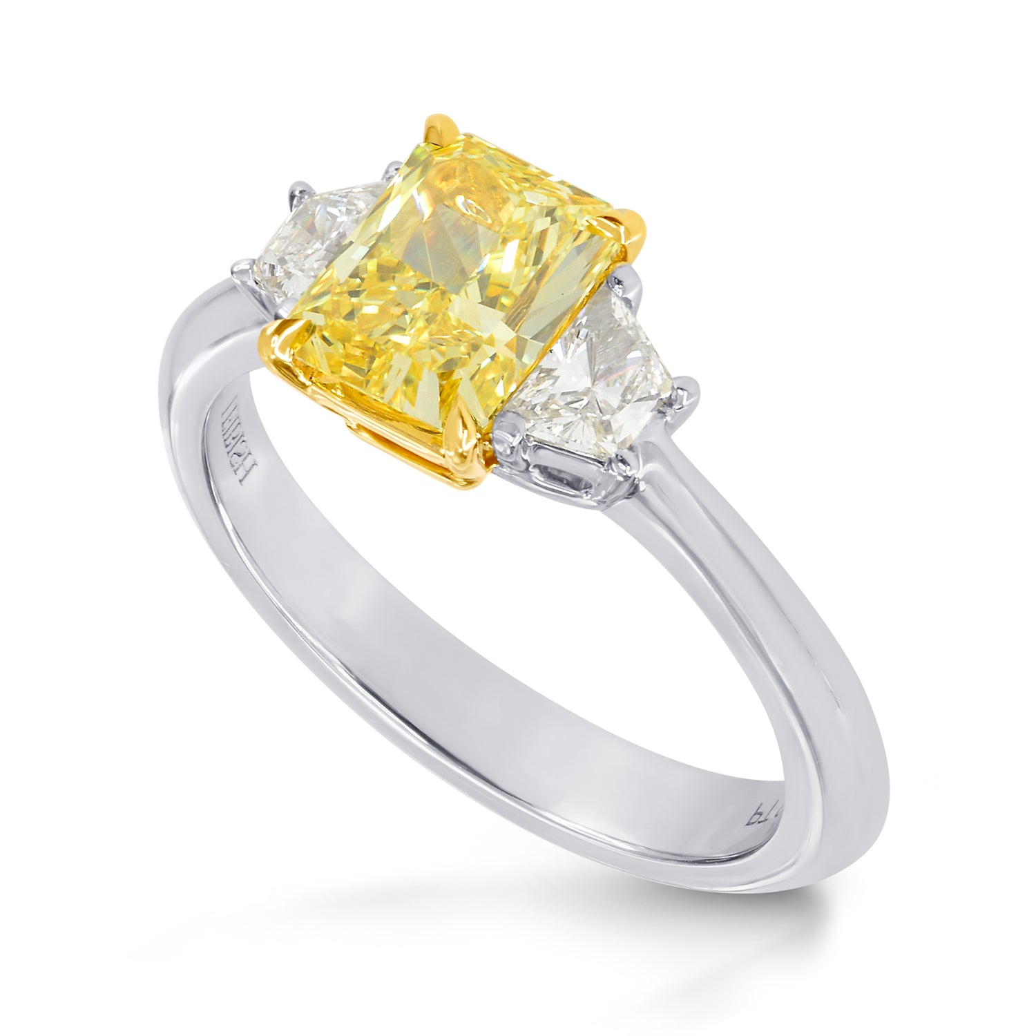 Fancy Intense Yellow  Radiant Diamond 3 Stone Ring