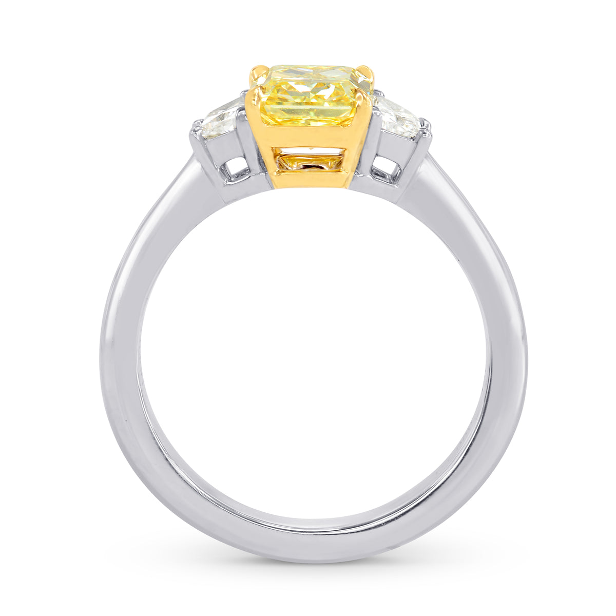 Fancy Intense Yellow  Radiant Diamond 3 Stone Ring