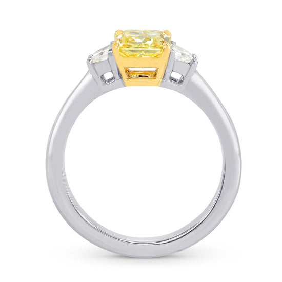 Fancy Intense Yellow  Radiant Diamond 3 Stone Ring