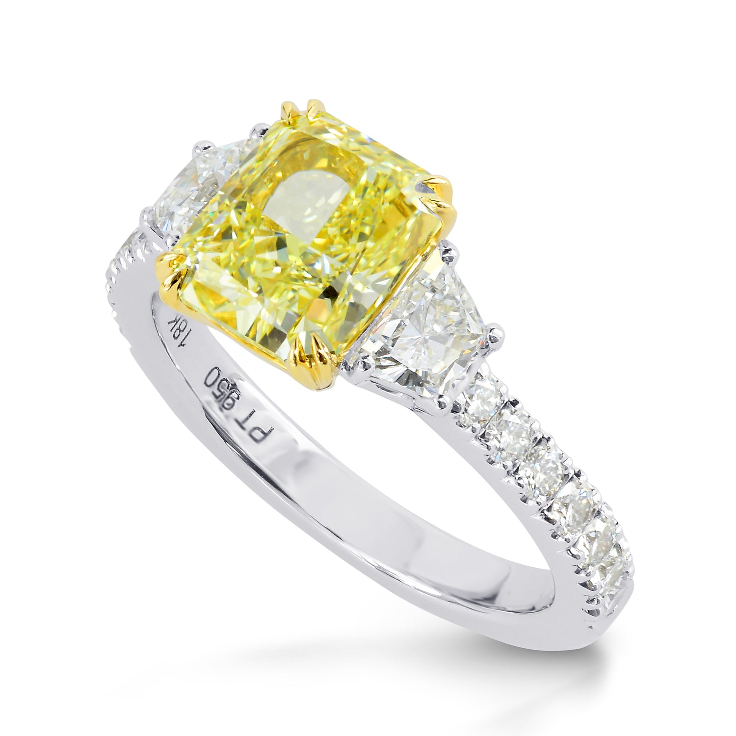Fancy Intense Yellow Radiant & Trapezoid Diamond Ring