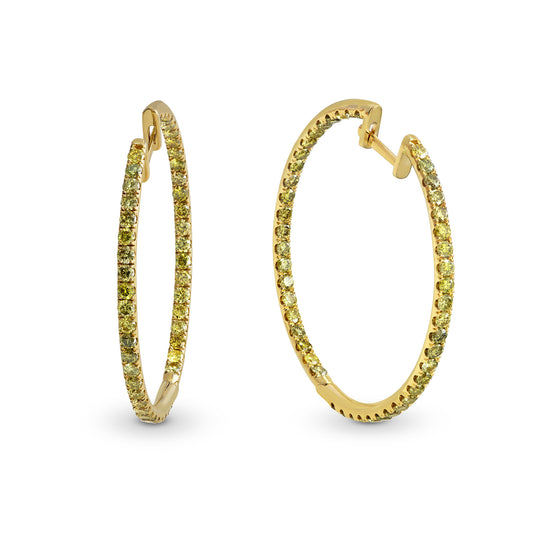 Fancy Greenish Yellow Diamond Hoop Earrings