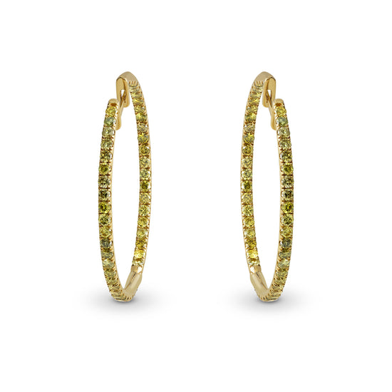 Fancy Greenish Yellow Diamond Hoop Earrings