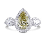  Fancy Grayish Yellowish Green Pear Shape 3 stone Halo Ring  