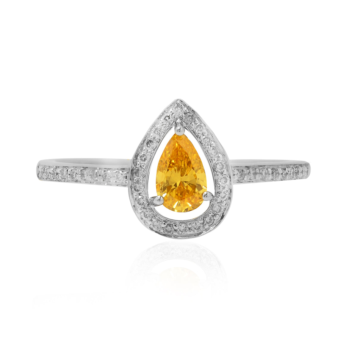 Fancy Vivid Yellowish Orange Pear Diamond Halo Ring