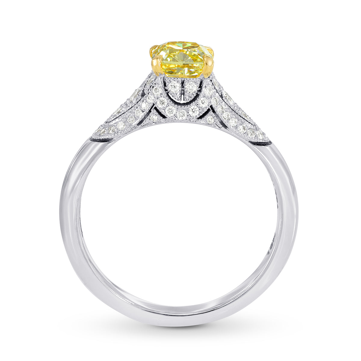 Fancy Intense Yellow Cushion Diamond Vintage Style Ring