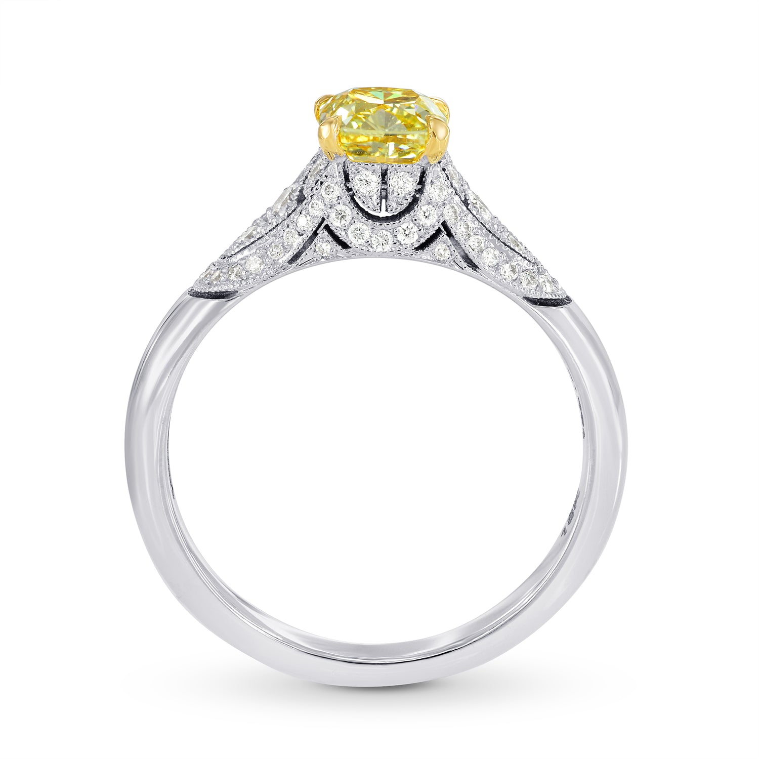 Fancy Intense Yellow Cushion Diamond Vintage Style Ring
