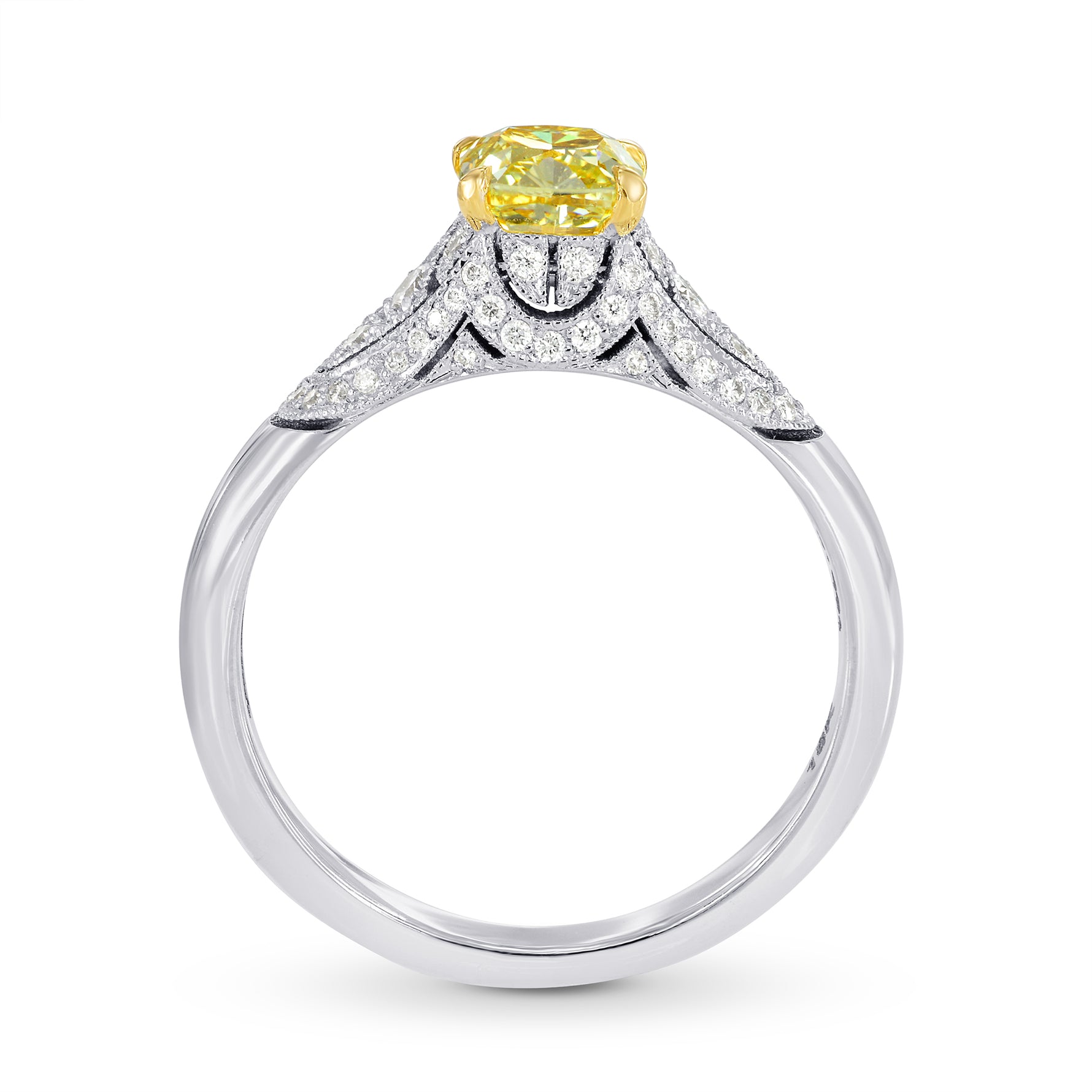 Fancy Intense Yellow Cushion Diamond Vintage Style Ring
