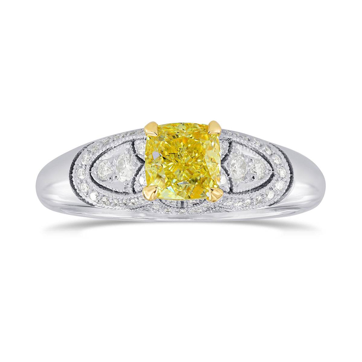Fancy Intense Yellow Cushion Diamond Vintage Style Ring