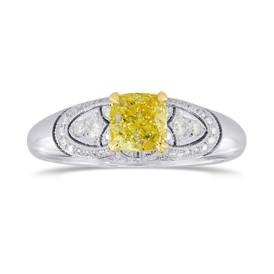 Fancy Intense Yellow Cushion Diamond Vintage Style Ring