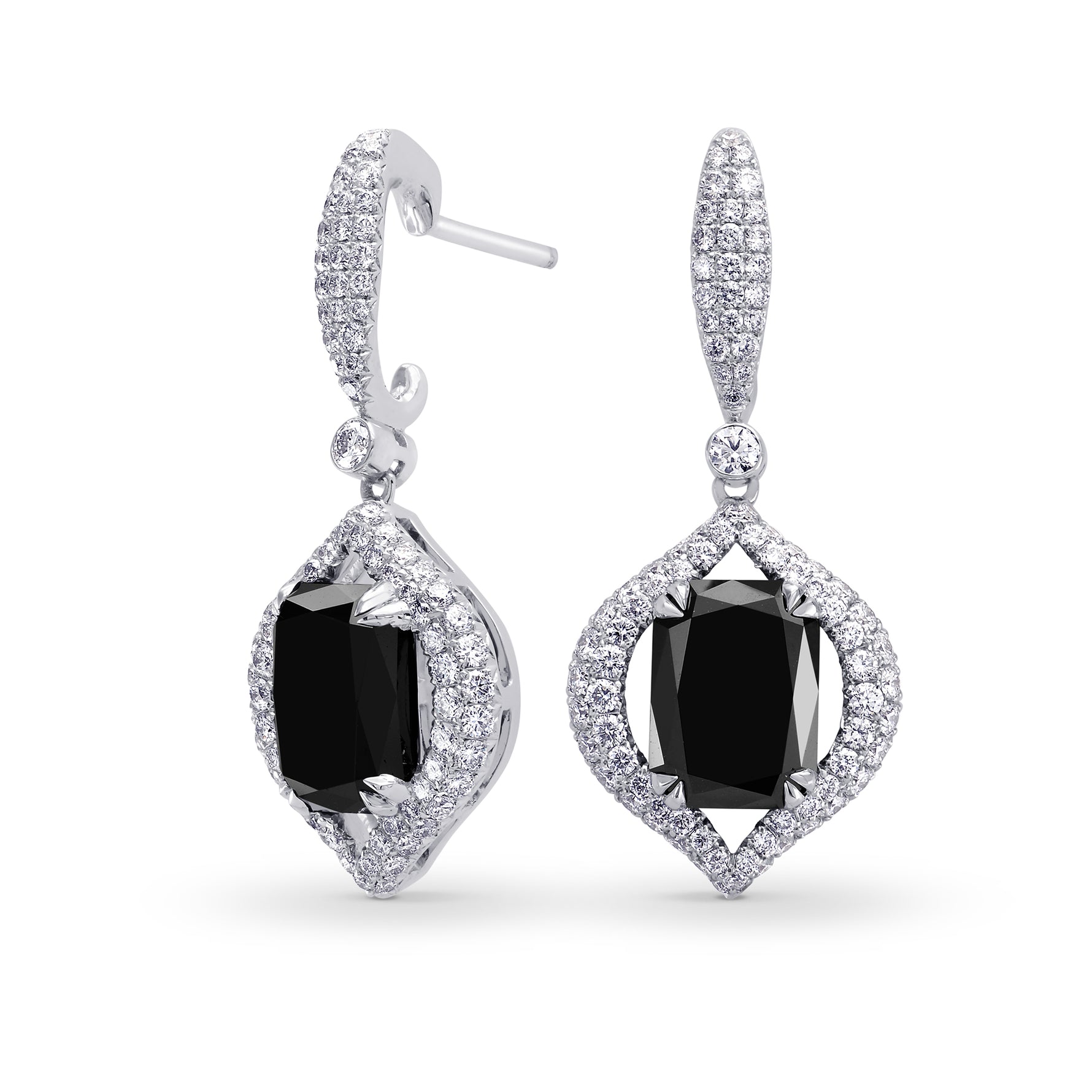 Fancy Black Radiant Diamond Drop Earrings