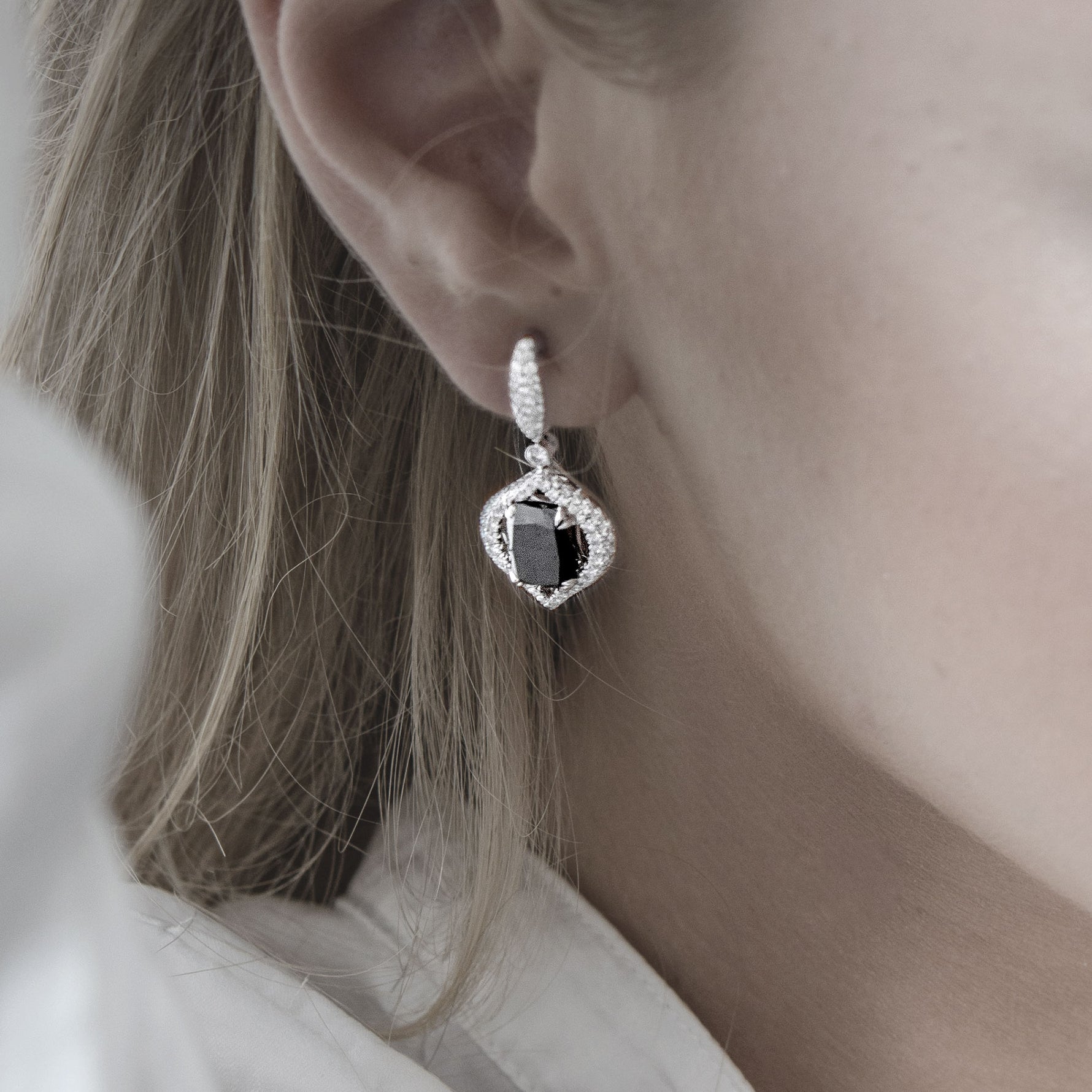 Fancy Black Radiant Diamond Drop Earrings