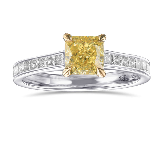 Fancy Intense Yellow Radiant Diamond Side Stone Ring