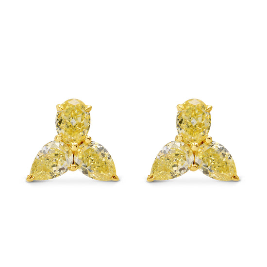 Fancy Yellow Oval & Pear Diamond Earrings