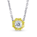 White and Canary Yellow Diamond Floral Halo Pendant