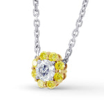 White and Canary Yellow Diamond Floral Halo Pendant