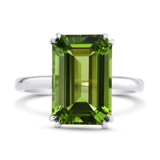 5.67cts Green Tourmaline Emerald shape Solitaire Ring 