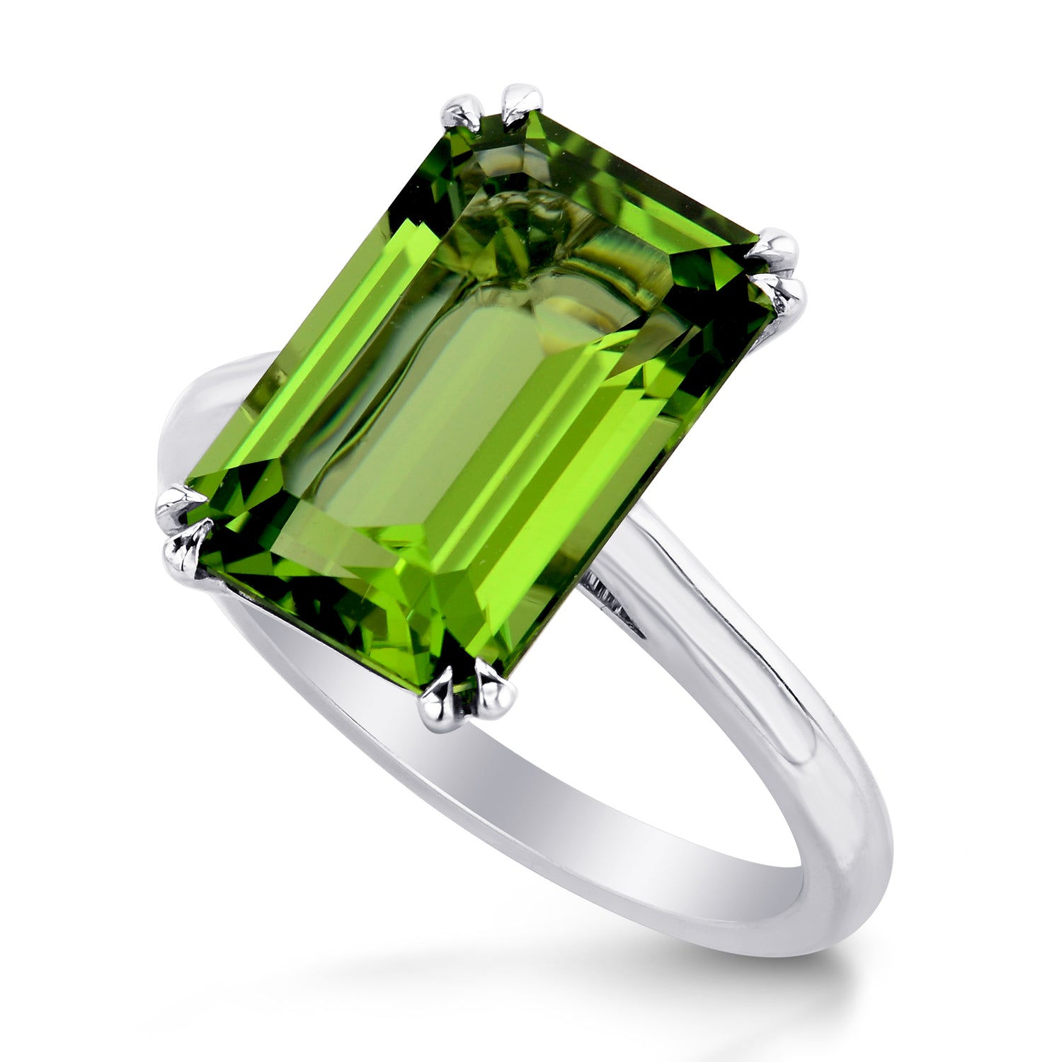 5.67cts Green Tourmaline Emerald shape Solitaire Ring 