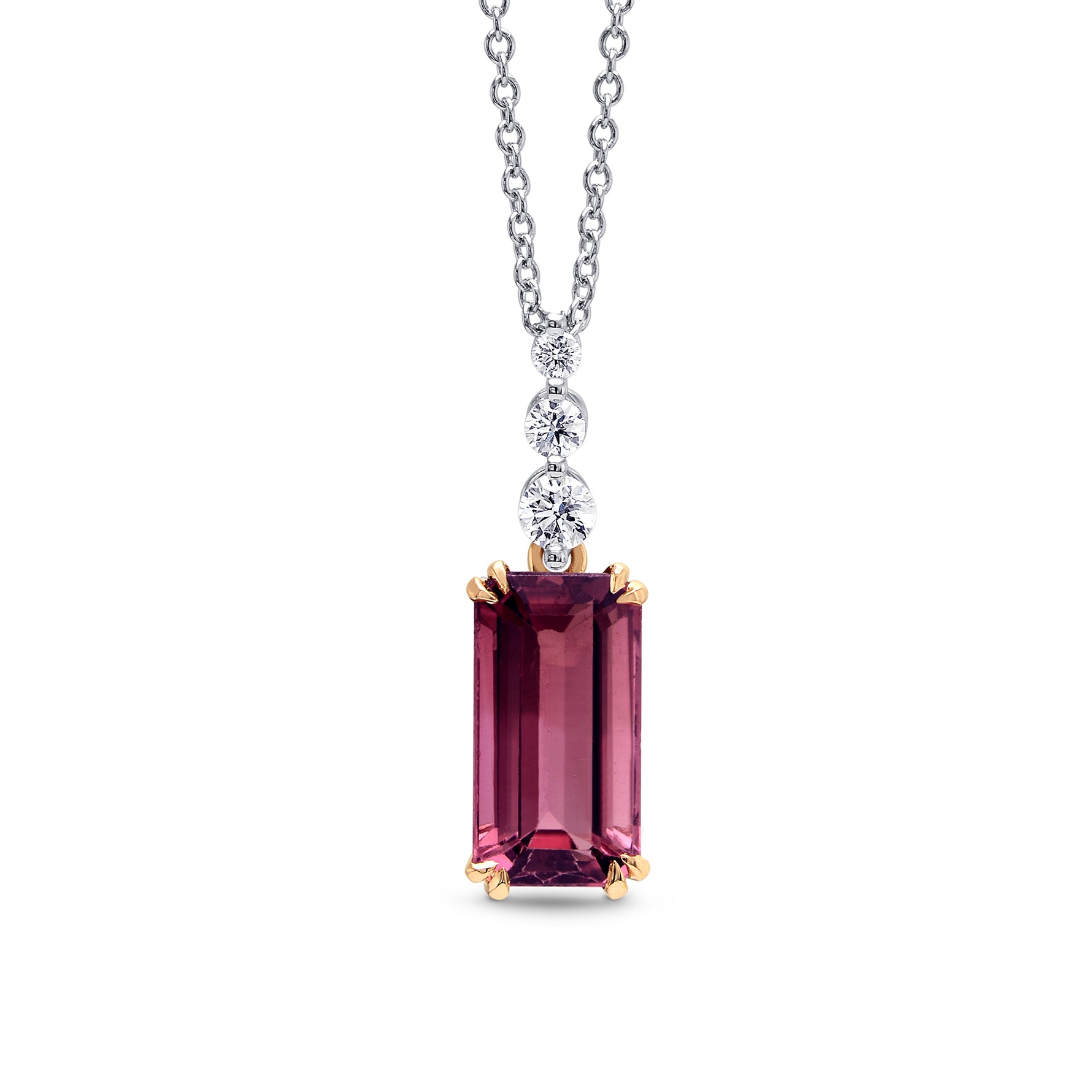 Pink Tourmaline and Diamond Drop Pendant