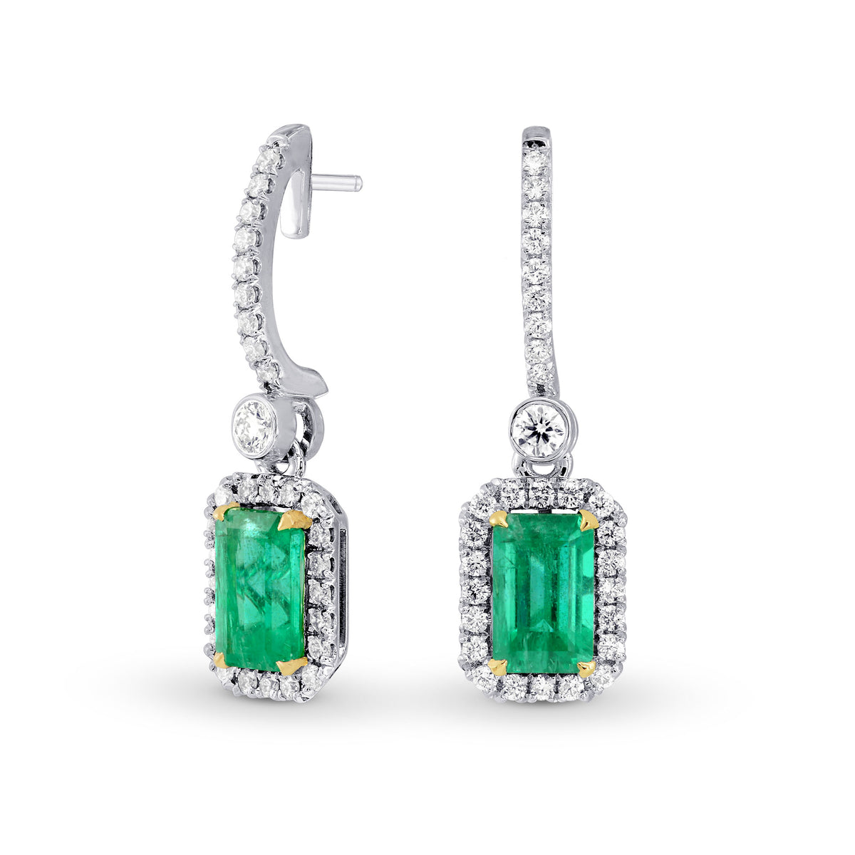 Vivid Green Emerald & Diamond Drop Earrings