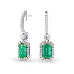 Vivid Green Emerald & Diamond Drop Earrings