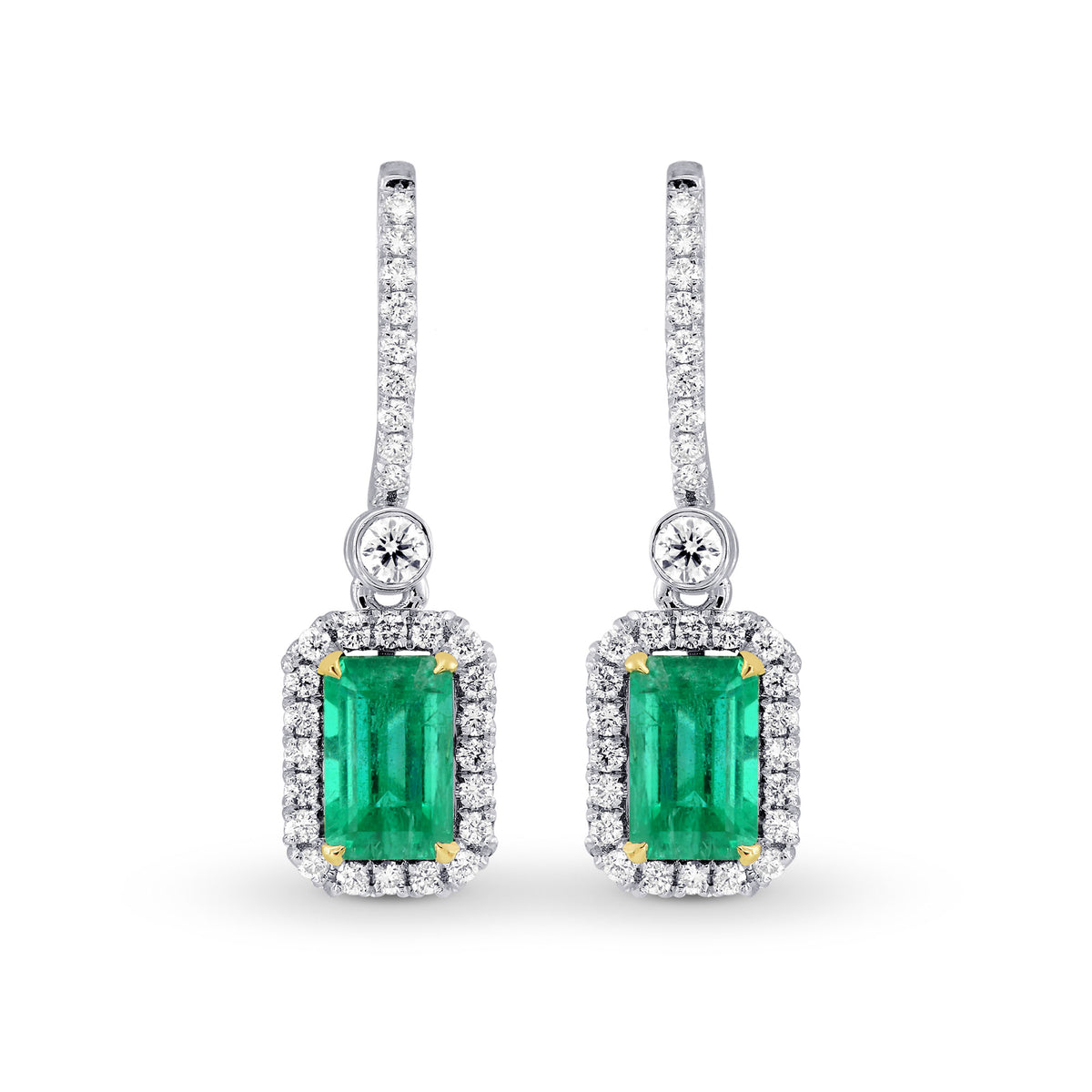 Vivid Green Emerald & Diamond Drop Earrings