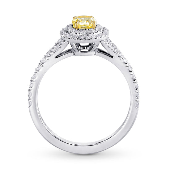 Platinum Fancy Intense Yellow Oval Diamond Double Halo Ring