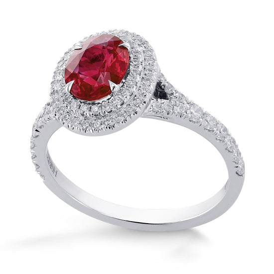 Oval Ruby and Diamond Double Halo Ring