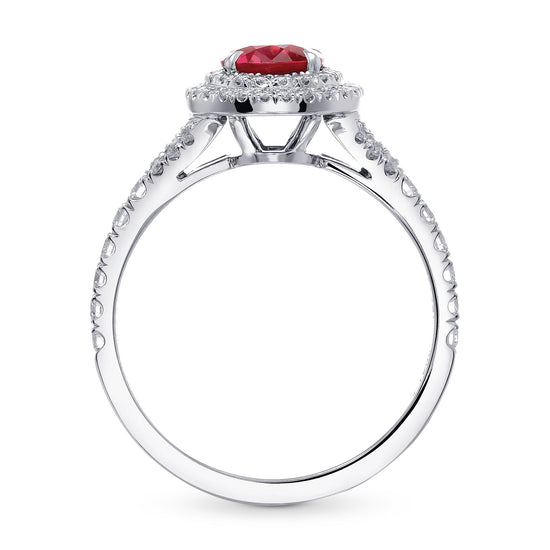 Oval Ruby and Diamond Double Halo Ring