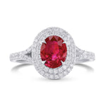 Oval Ruby and Diamond Double Halo Ring