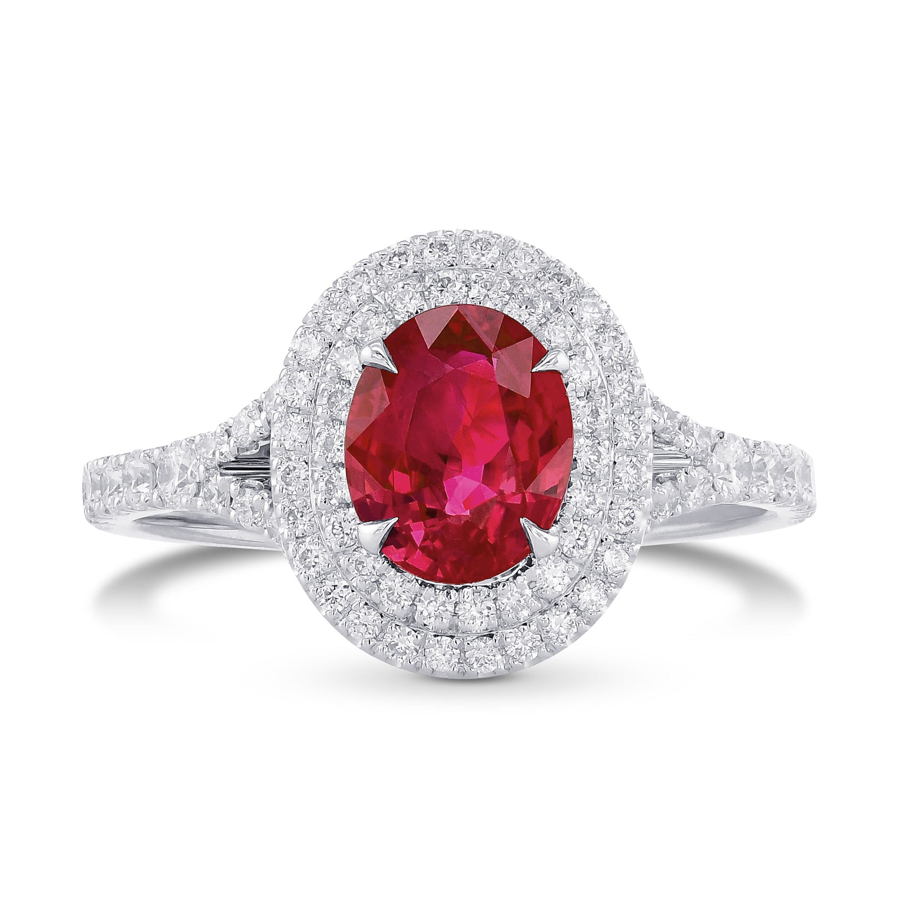 Oval Ruby and Diamond Double Halo Ring
