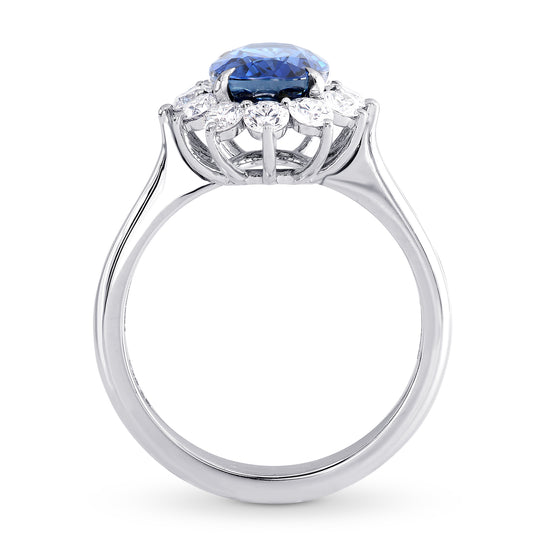 Platinum Oval Sapphire and Diamond Basket Halo Ring