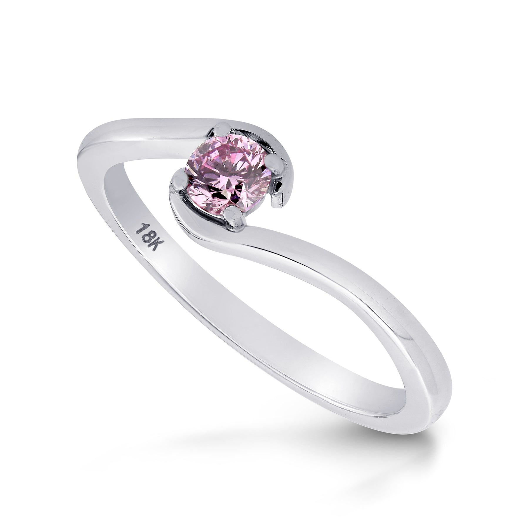 Fancy Intense Purplish Pink Round Diamond Solitaire Ring